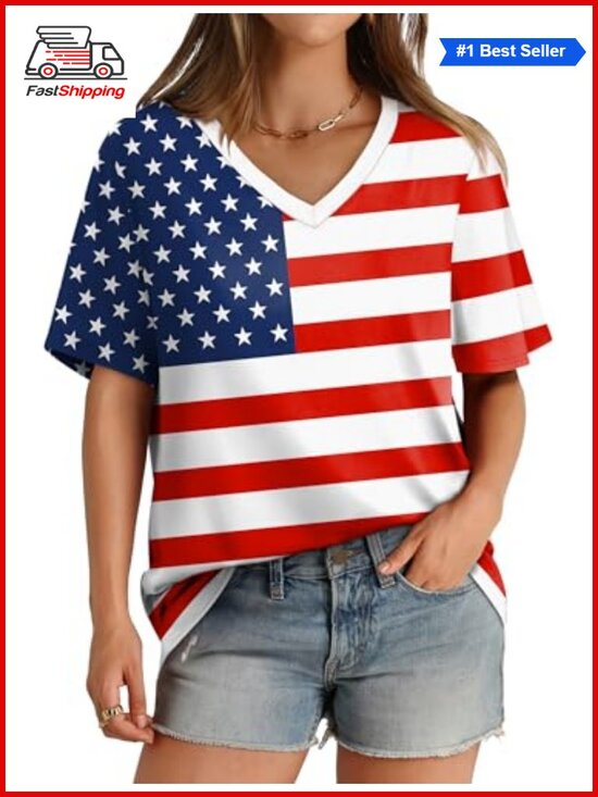 Tops - ✨ Aokosor Womens V Neck Short Sleeve Striped T Shirt Casual Loose Summer Top Tee